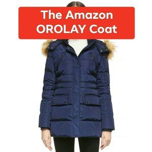 Beautiful Navy Blue Orolay Coat with fur trim